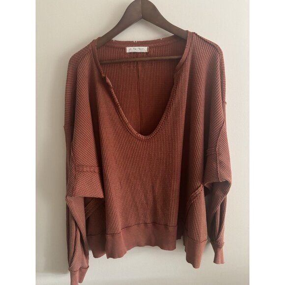 We The Free Waffle Knit Sweater XS/XL Rust  Oversized Thermal Long Sleeve Top - Picture 1 of 13